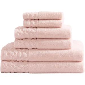 imageLaura Ashley  Towel Set Luxuriously Soft ampamp Absorbent Cotton Towels Fade Resistant ampamp Low Linting Chic Bathroom Decor Marilyn White 6PieceMarilyn Pink