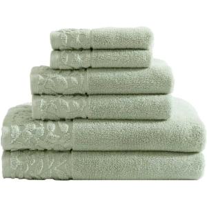 imageLaura Ashley  Towel Set Luxuriously Soft ampamp Absorbent Cotton Towels Fade Resistant ampamp Low Linting Chic Bathroom Decor Marilyn White 6PieceMarilyn Green