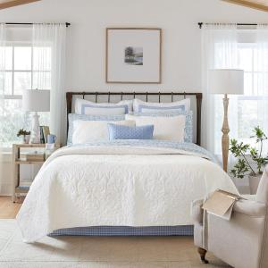 imageLaura Ashley Felicity Collection Quilt Set100 Cotton Reversible All Season Bedding with Matching Shams PreWashed for Added Softness Queen Breeze BlueWhite