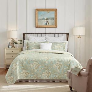 imageLaura Ashley Home  Queen Quilt Set Cotton Reversible Bedding with Matching Shams Bedroom Decor Ideal for All Seasons Brompton Green QueenKing
