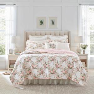 imageLaura Ashley Queen Quilt Set Cotton Reversible Bedding Set All Season Cottage Home Dcor Joyce Pink QueenJoyce PinkWhite