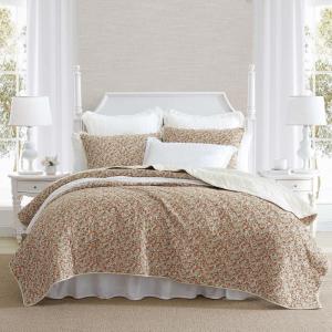 imageLaura Ashley Queen Quilt Set Lightweight Cotton Bedding with Matching Shams Vintage Floral Inspired Home Decor with Solid Reverse Loveston Pink QueenBurnt Orange