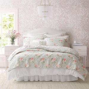 imageLaura Ashley Queen Quilt Set Reversible Cotton Bedding with Matching Shams Lightweight Home Decor for All Seasons Melany Pink QueenMelany Pink
