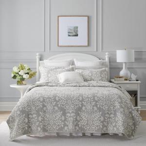 imageLaura Ashley Rowland Collection 100 Cotton Reversible All Season Bedding with Matching Sham PreWashed for Added Comfort Queen GrayGray