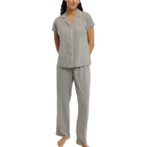 imageLaura Ashley Womens Pajamas 2 Piece Cotton Blend Notch Collar Button Down PJ SetGrey Dot