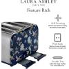 imageVQ Laura Ashley Elveden Navy Stainless Steel 2 Slice Toaster  MultiFunctional Bagels ampamp Bread Toaster 2 Slice with Adjustable Heating ampamp Defrost Mode  Featuring 2 Wide Slots Croissant Warming RackElveden Navy 4 Slice Toaster