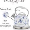 imageVQ Laura Ashley Elveden White 3L Stainless Steel Tea Kettle Stovetop Whistling Teapot for Induction Gas Hob or others Silicon Coated Cool Handle ampamp Push Button Mechanism Vintage Stove Top KettleChina Rose 3L Stove Top Kettle