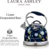 imageVQ Laura Ashley Elveden White 3L Stainless Steel Tea Kettle Stovetop Whistling Teapot for Induction Gas Hob or others Silicon Coated Cool Handle ampamp Push Button Mechanism Vintage Stove Top KettleElveden Navy 3L Stove Top Kettle