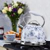 imageVQ Laura Ashley Elveden White 3L Stainless Steel Tea Kettle Stovetop Whistling Teapot for Induction Gas Hob or others Silicon Coated Cool Handle ampamp Push Button Mechanism Vintage Stove Top KettleChina Rose 3L Stove Top Kettle