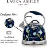 imageVQ Laura Ashley Elveden White 3L Stainless Steel Tea Kettle Stovetop Whistling Teapot for Induction Gas Hob or others Silicon Coated Cool Handle ampamp Push Button Mechanism Vintage Stove Top KettleElveden Navy 3L Stove Top Kettle