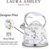 imageVQ Laura Ashley Elveden White 3L Stainless Steel Tea Kettle Stovetop Whistling Teapot for Induction Gas Hob or others Silicon Coated Cool Handle ampamp Push Button Mechanism Vintage Stove Top KettleElveden White 3L Stove Top Kettle
