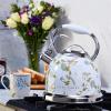 imageVQ Laura Ashley Elveden White 3L Stainless Steel Tea Kettle Stovetop Whistling Teapot for Induction Gas Hob or others Silicon Coated Cool Handle ampamp Push Button Mechanism Vintage Stove Top KettleElveden White 3L Stove Top Kettle