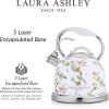 imageVQ Laura Ashley Elveden White 3L Stainless Steel Tea Kettle Stovetop Whistling Teapot for Induction Gas Hob or others Silicon Coated Cool Handle ampamp Push Button Mechanism Vintage Stove Top KettleElveden White 3L Stove Top Kettle