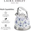 imageVQ Laura Ashley Elveden White 3L Stainless Steel Tea Kettle Stovetop Whistling Teapot for Induction Gas Hob or others Silicon Coated Cool Handle ampamp Push Button Mechanism Vintage Stove Top KettleChina Rose 3L Stove Top Kettle