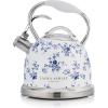 imageVQ Laura Ashley Elveden White 3L Stainless Steel Tea Kettle Stovetop Whistling Teapot for Induction Gas Hob or others Silicon Coated Cool Handle ampamp Push Button Mechanism Vintage Stove Top KettleChina Rose 3L Stove Top Kettle