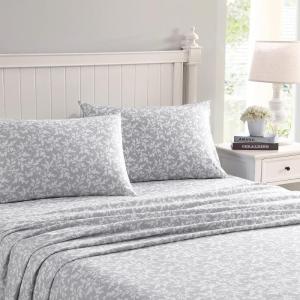 imageLaura Ashley  Queen Sheet Set Cotton Flannel Bedding Brushed for Extra Softness ampamp Comfort Evie Pink QueenCrestwood Pastel Grey
