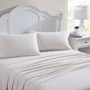 imageLaura Ashley  Queen Sheet Set Cotton Flannel Bedding Brushed for Extra Softness ampamp Comfort Evie Pink QueenEvie PinkGreenWhite