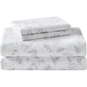 imageLaura Ashley  Queen Sheet Set Cotton Flannel Bedding Brushed for Extra Softness ampamp Comfort Evie Pink QueenFawna Gray