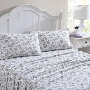 imageLaura Ashley  Queen Sheet Set Cotton Flannel Bedding Brushed for Extra Softness ampamp Comfort Evie Pink QueenFaye Toile BlackWhite