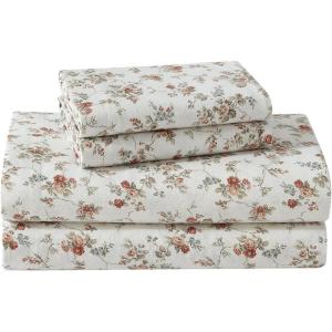 imageLaura Ashley  Queen Sheet Set Cotton Flannel Bedding Brushed for Extra Softness ampamp Comfort Evie Pink QueenLe Fleur Orange