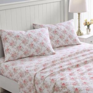 imageLaura Ashley  Queen Sheet Set Cotton Flannel Bedding Brushed for Extra Softness ampamp Comfort Evie Pink QueenLisalee PinkGrey