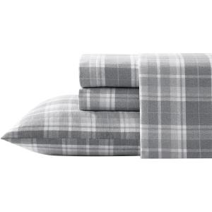 imageLaura Ashley  Queen Sheet Set Cotton Flannel Bedding Brushed for Extra Softness ampamp Comfort Evie Pink QueenMulholland Plaid Grey