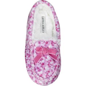 imageLaura Ashley Fleece Girls Moccasin Slippers Indoor Outdoor Easy to Wear Home Shoes for KidsFloral