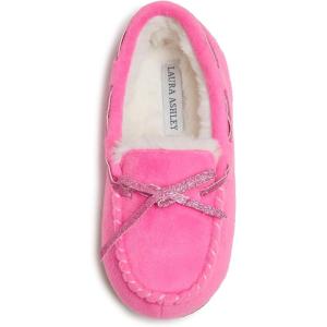 imageLaura Ashley Fleece Girls Moccasin Slippers Indoor Outdoor Easy to Wear Home Shoes for KidsFuschia Classic