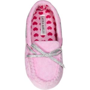 imageLaura Ashley Fleece Girls Moccasin Slippers Indoor Outdoor Easy to Wear Home Shoes for KidsPink