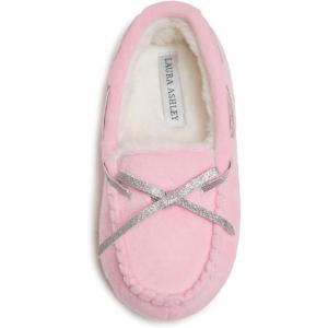 imageLaura Ashley Fleece Girls Moccasin Slippers Indoor Outdoor Easy to Wear Home Shoes for KidsPink With Fur
