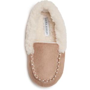 imageLaura Ashley Fleece Girls Moccasin Slippers Indoor Outdoor Easy to Wear Home Shoes for KidsTan Plain