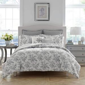 imageLaura Ashley Queen Duvet Cover Set Reversible Cotton Bedding Set Includes Matching Shams with Bonus Euro Shams ampamp Throw Pillow Covers Bramble Floral Green QueenAnnalise Floral Grey