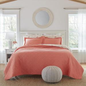 imageLaura Ashley Solid Collection Quilt Set100 Cotton Breathable All Season Bedding with Matching Shams PreWashed for Added Softness FullQueen Coral 3 CountCoral