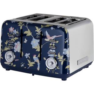 imageVQ Laura Ashley Elveden Navy Stainless Steel 2 Slice Toaster  MultiFunctional Bagels ampamp Bread Toaster 2 Slice with Adjustable Heating ampamp Defrost Mode  Featuring 2 Wide Slots Croissant Warming RackElveden Navy 4 Slice Toaster