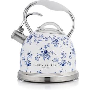 imageVQ Laura Ashley Elveden White 3L Stainless Steel Tea Kettle Stovetop Whistling Teapot for Induction Gas Hob or others Silicon Coated Cool Handle ampamp Push Button Mechanism Vintage Stove Top KettleChina Rose 3L Stove Top Kettle