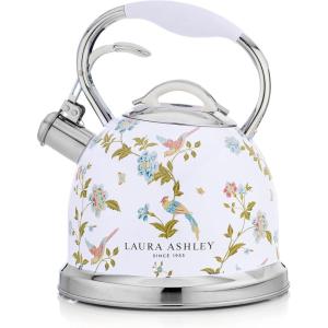 imageVQ Laura Ashley Elveden White 3L Stainless Steel Tea Kettle Stovetop Whistling Teapot for Induction Gas Hob or others Silicon Coated Cool Handle ampamp Push Button Mechanism Vintage Stove Top KettleElveden White 3L Stove Top Kettle