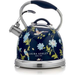imageVQ Laura Ashley Elveden White 3L Stainless Steel Tea Kettle Stovetop Whistling Teapot for Induction Gas Hob or others Silicon Coated Cool Handle ampamp Push Button Mechanism Vintage Stove Top KettleElveden Navy 3L Stove Top Kettle
