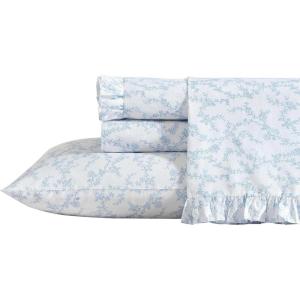 imageLaura Ashley  Queen Sheet Set Breathable Percale Cotton Bedding 200 Thread Count Floral Home Decor Roseford Orange QueenBlue