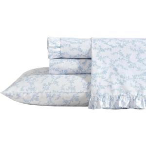 imageLaura Ashley  Queen Sheet Set Breathable Percale Cotton Bedding 200 Thread Count Floral Home Decor Victoria Blue QueenBlue
