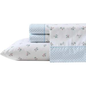 imageLaura Ashley  Sheet Set Breathable Percale Cotton Bedding 200 Thread Count Deep Pocket Chic Home Decor Harperette Blue QueenTwin