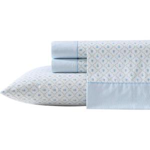 imageLaura Ashley  Sheet Set Breathable Percale Cotton Bedding 200 Thread Count Deep Pocket Chic Home Decor Kate Blue QueenQueen