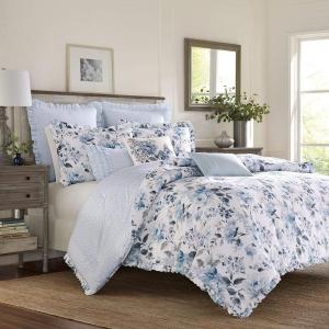 imageLaura Ashley Home  Queen Duvet Cover Set Reversible Cotton Bedding with Matching Shams Lightweight Home Decor for All Seasons Chloe Blue QueenKing