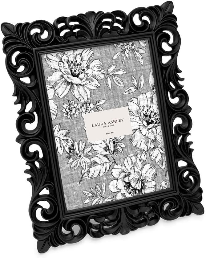 Laura Ashley 5x7 Gold Ornate Textured Hand-Crafted Resin Picture Frame with Easel & Hook for Tabletop & Wall Display, Decorative Floral Design Home Décor, Photo Gallery, Art, More (5x7, Gold