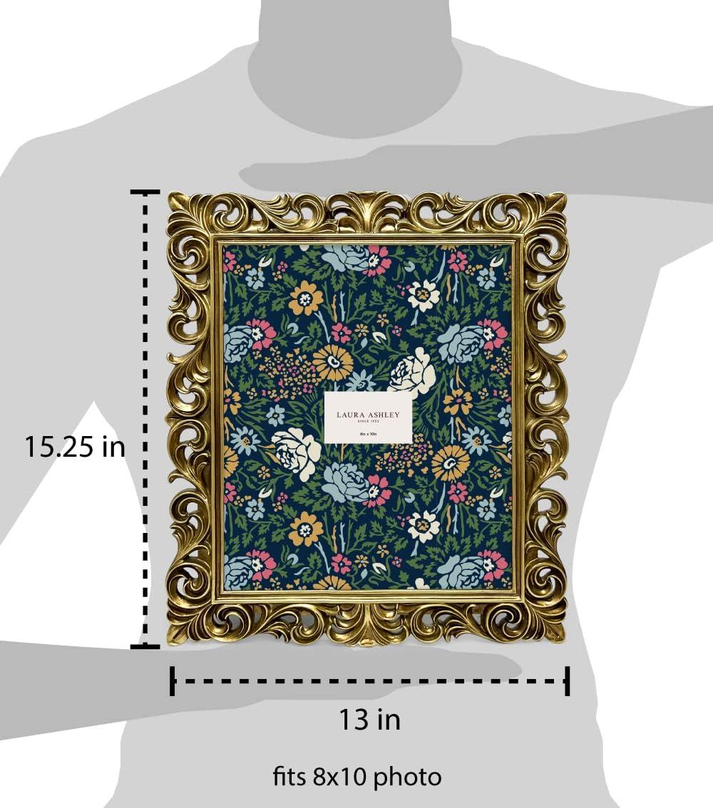 Laura Ashley 2x3 Gold Vintage Inspired Resin Scroll Design Picture Frame with Thin Border, Horizontal & Vertical for Tabletop and Wall Display, Home Décor (2x3, Gold