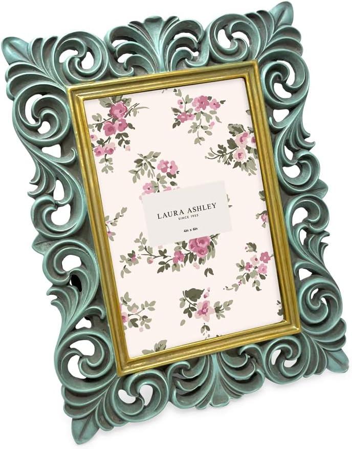 Laura Ashley Ornate Textured Hand-Crafted Resin Picture Frame with Easel & Hook for Tabletop & Wall Display, Decorative Floral Design Home Décor, Photo Gallery, Art, More (5x7, Navy) by Amazon
