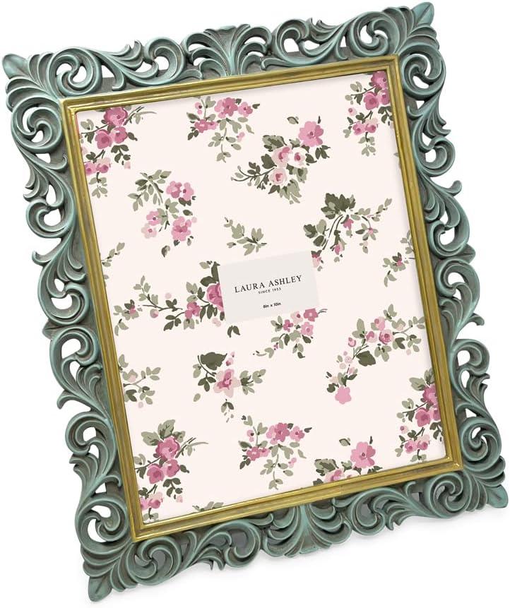 Laura Ashley 4x6 Gold Vintage Resin Picture Frame - Scroll Design, Thin Border, Tabletop Or Wall Display