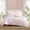 imageLaura Ashley  Comforter Set Soft Poly Waffle Textured Bedding with Matching Shams Delicate Floral Design Delphine Pink FullQueenPink