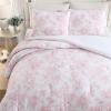 imageLaura Ashley  Comforter Set Soft Poly Waffle Textured Bedding with Matching Shams Delicate Floral Design Delphine Pink FullQueenPink