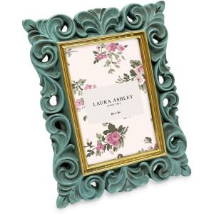 imageLaura Ashley 2x3 Gold Vintage Inspired Resin Scroll Design Picture Frame with Thin Border Horizontal ampamp Vertical for Tabletop and Wall Display Home Dcor 2x3 GoldLight Blue with Gold