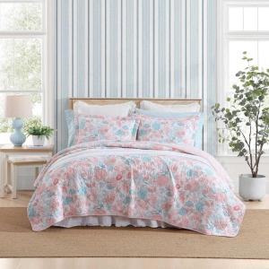 imageLaura Ashley  Quilt Set Super Soft Bedding with Matching Shams Features Open Sham Closures Chic Home Decor Swimtime Coral FullQueenSwimtime Coral Coral